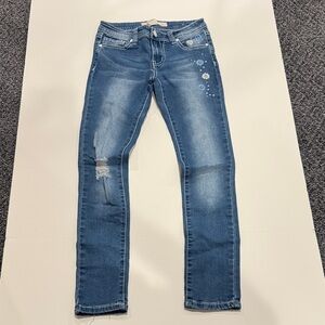 Free Planet Blue Distressed Floral Jeans